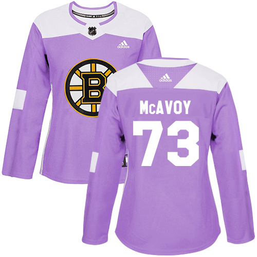 Adidas Bruins #73 Charlie McAvoy Purple Authentic Fights Cancer Women's Stitched NHL Jersey - Click Image to Close